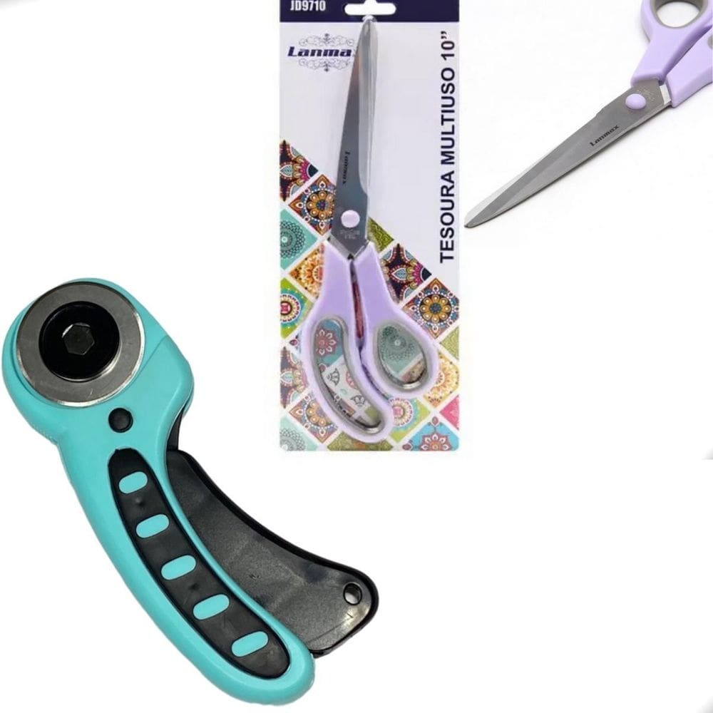 Kit Cortado Manual E Tesoura Multiuso 10 Polegada Tecido Eva