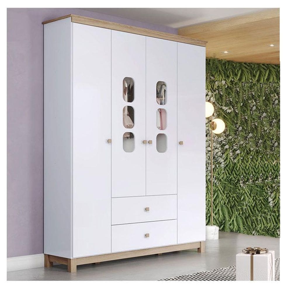 Guarda Roupa Infantil Ambiente Aconchego 4 Portas Branco Jequitibá HP - Henn