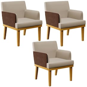 Kit 03 Poltronas Base Mel Linho Bege Couríssimo Marrom