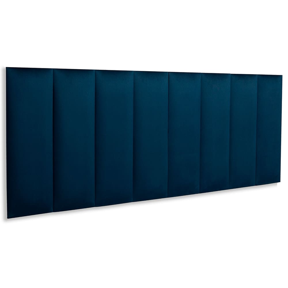 Cabeceira Queen Estofada Kit 8 Placas Reta - Veludo Azul Marinho