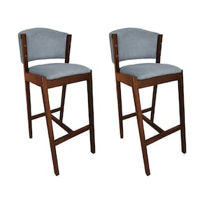 Kit 2 Banquetas Alta De Madeira Maciça Natural Premium Ana Com Encosto Linho Cinza