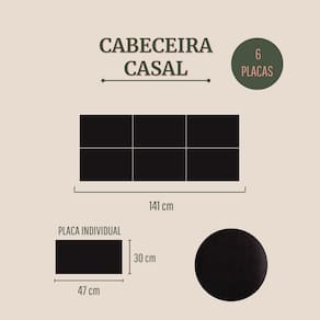 Cabeceira Casal Estofada  Kit 6 Placas  Retangular - Courino Preto