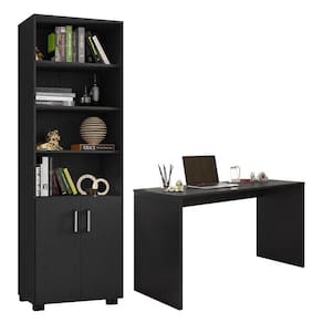 Mesa para Computador Gávea e Livreiro Office com Portas Pequenas Preto Trama - Móveis Leão