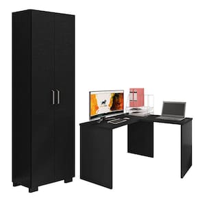 Mesa para Computador Gávea com Extensora e Livreiro Office com Portas Grandes Preto Trama - Móveis Leão