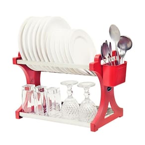 Escorredor De Pratos Alto Vermelho Inox 16 Pratos