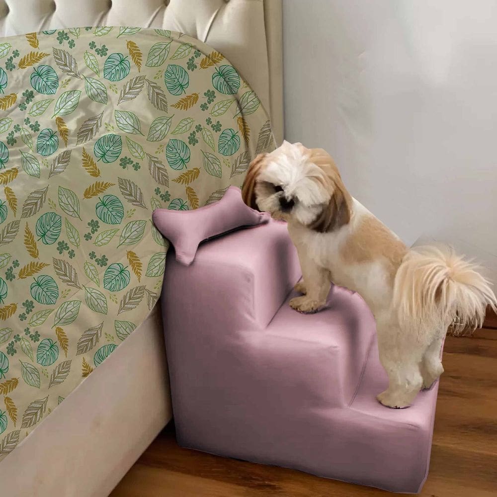 Escada Pet Para Cães e Gatos Teddy 3 Degraus Rosa