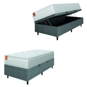 Cama Box Baú Colchão Solteiro Molas Ensacadas Real 88x188x68cm Branco / Cinza Inducol - Suporta até 130kg por Pessoa