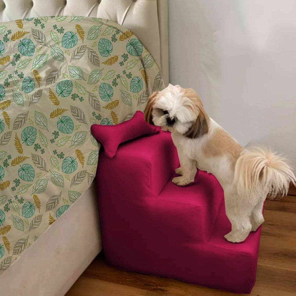 Escada Pet Para Cães e Gatos Teddy 3 Degraus Vermelho