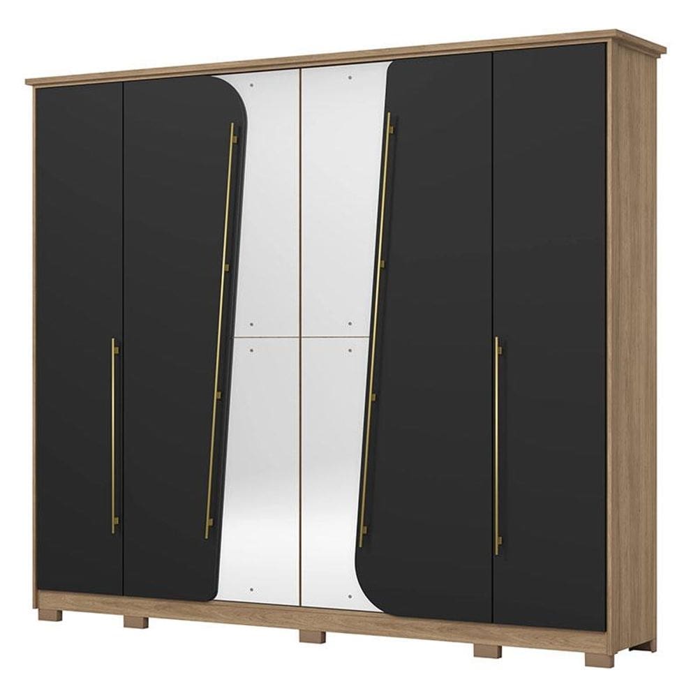 Guarda Roupa Casal Dubai 6 Portas Jequitibá Preto HP - Henn