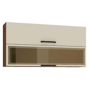 Armário Aéreo Ametista 2 Portas Basculantes 1 com Vidro 120 cm Nogueira Off White - Kits Paraná