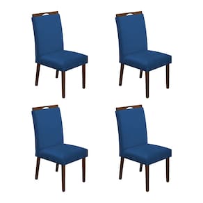 Kit 4 Cadeiras De Jantar Madeira Maciça Natural Premium Heloísa Veludo Azul