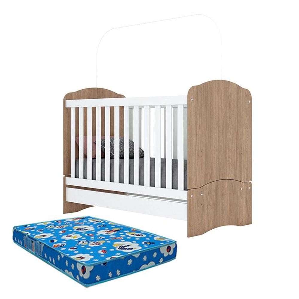 Berço Nacional Bala de Menta Rústico Branco com Colchão Ortobom – Henn