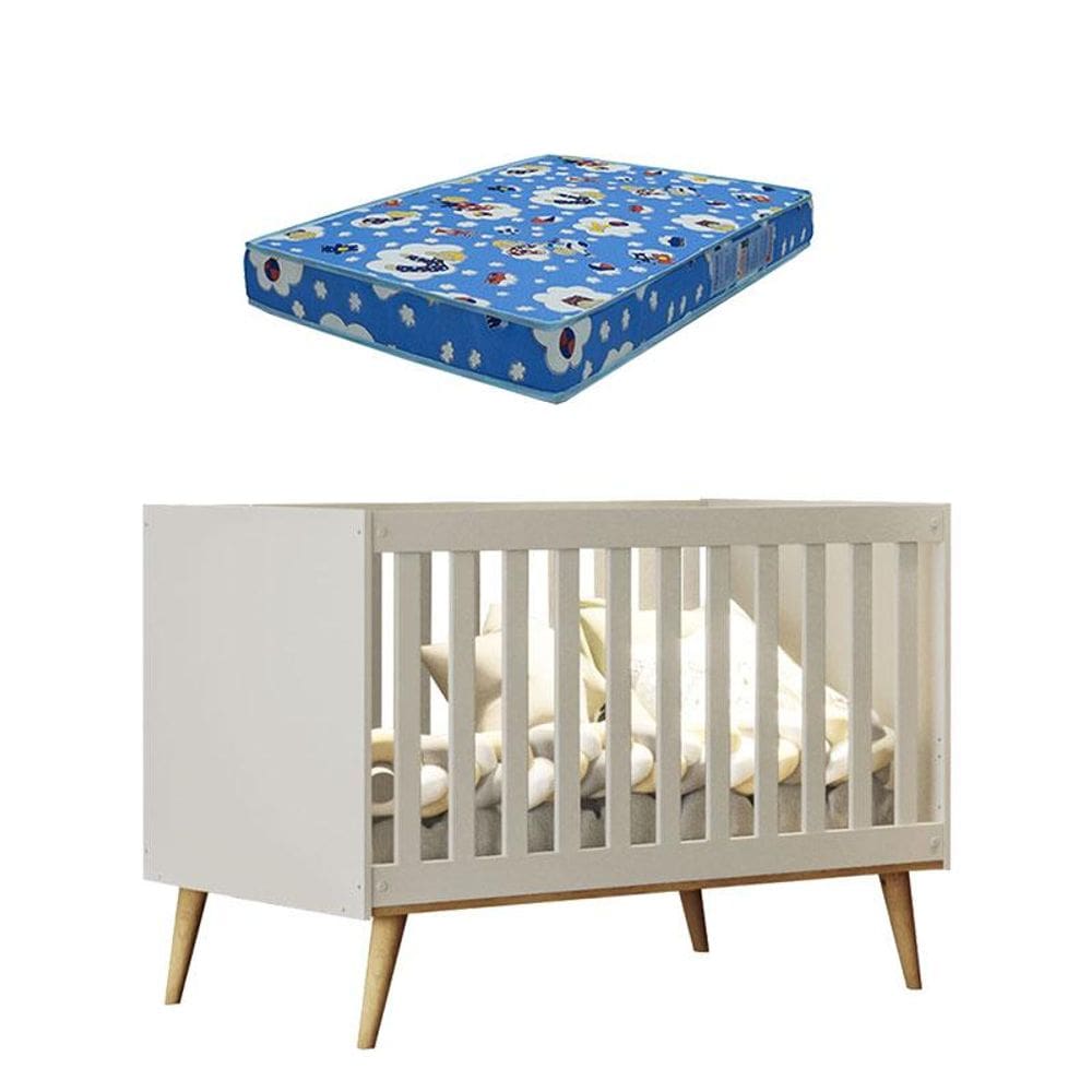 Berço Americano Ludmila Off White Bétula com Colchão Ortobom - Carolina Baby