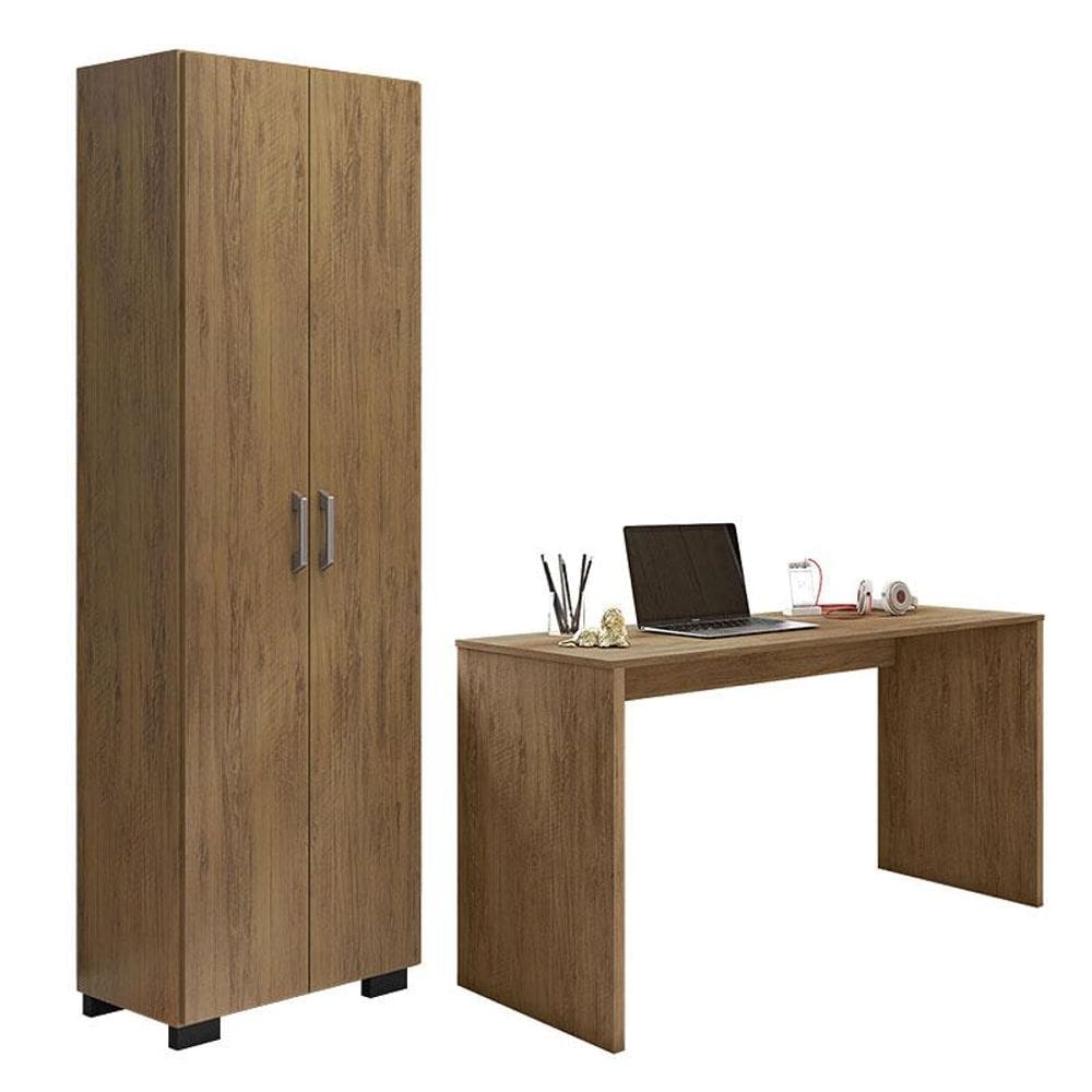 Mesa para Computador Gávea e Livreiro Office com Portas Grandes Freijó - Móveis Leão