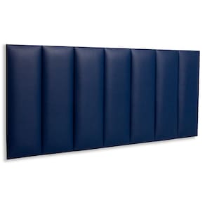 Cabeceira Casal Estofada Kit 7 Placas Reta - Courino Azul
