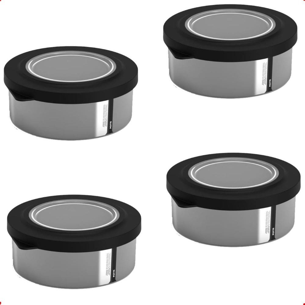 4 Pote Alimentos 370Ml Metallic Redondo C/Tampa Bpa Free