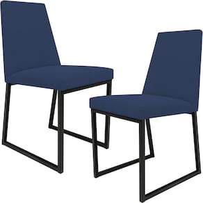 Kit 02 Cadeira Sala Jantar Preto L02 Suede Azul Marinho