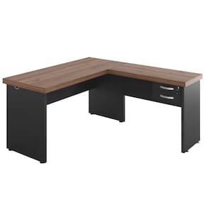 Mesa Em L 2 Gavetas Studio Noce Preto