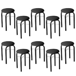 Kit 10 Banquetas Baixas Para Cozinha Em Aço Manu Sintético I01 Preto - Mpozenato