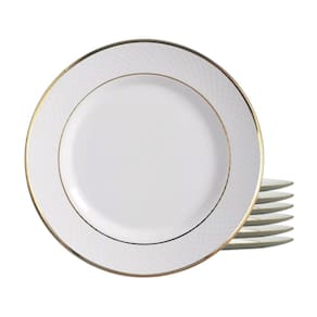 Jogo 6 Pratos Fundo Cerâmica 25Cm Borda Dourada Filete Ouro