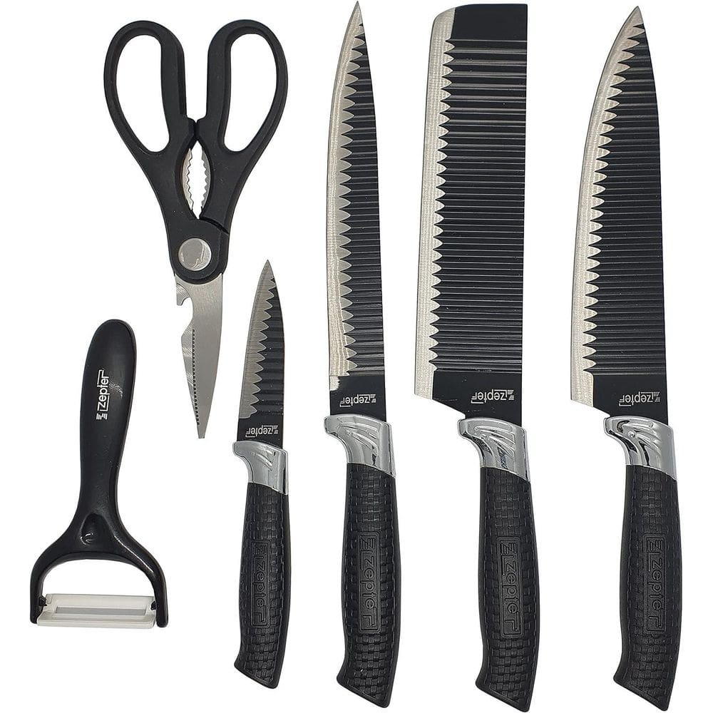 Kit De Facas Cozinha Churrasco Premium Inóx 8 Peças Preto