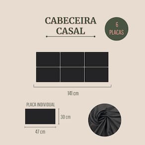 Cabeceira Casal Estofada Kit 6 Placas Retangular - Suede Preto