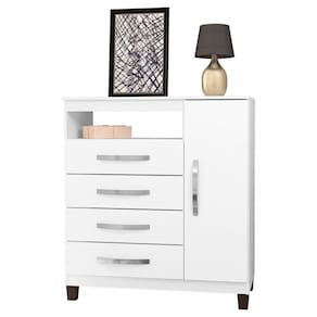 Cômoda Sapateira 1 Porta 4 Gavetas Cannes Branco Incorplac
