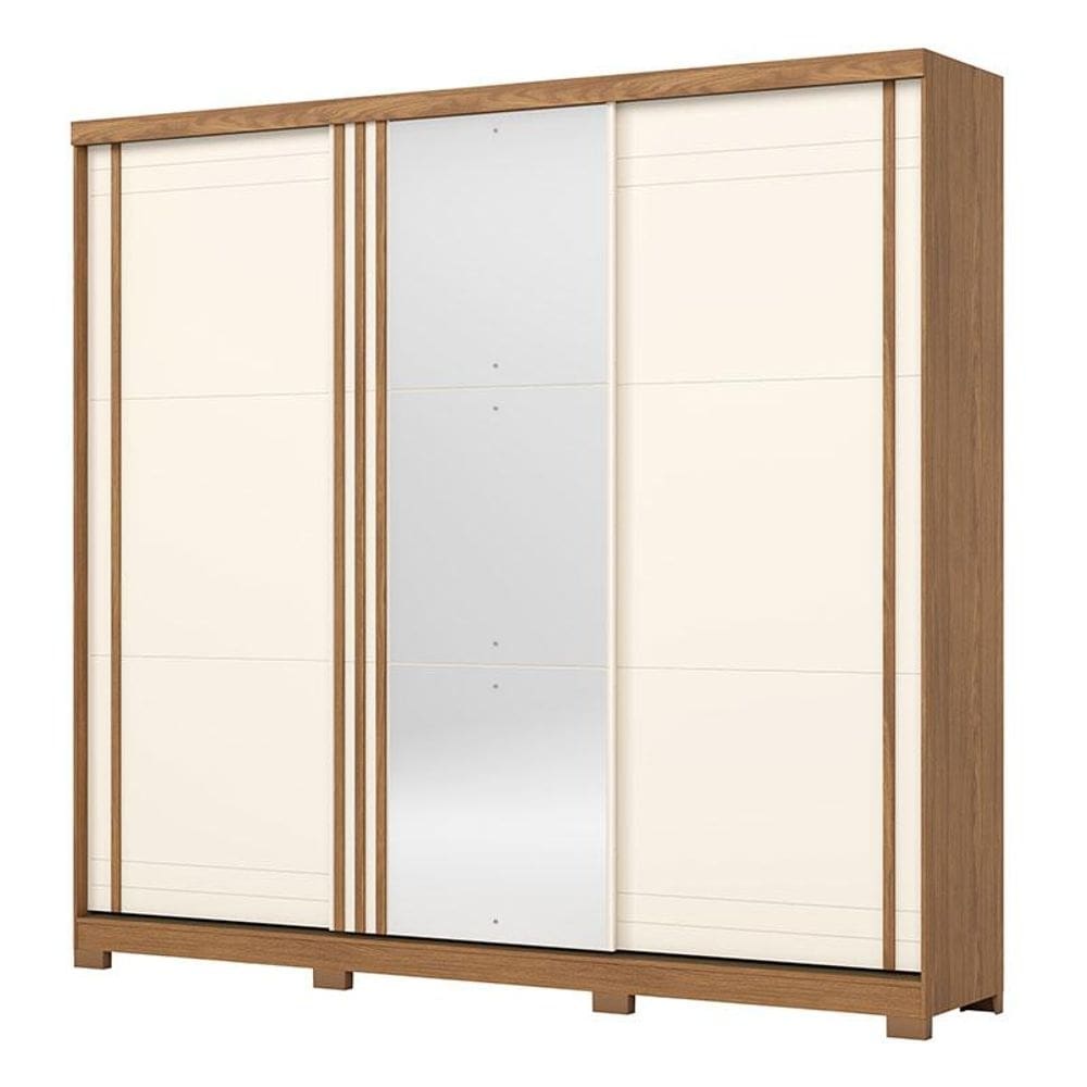 Guarda Roupa Casal Fazano 3 Portas Deslizantes Nature Off White - Henn