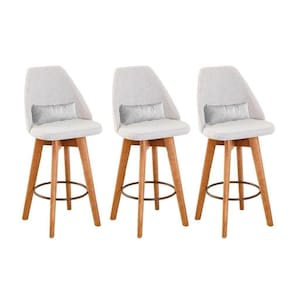 Kit 03 Banquetas Linho Bege E Almofada Branco