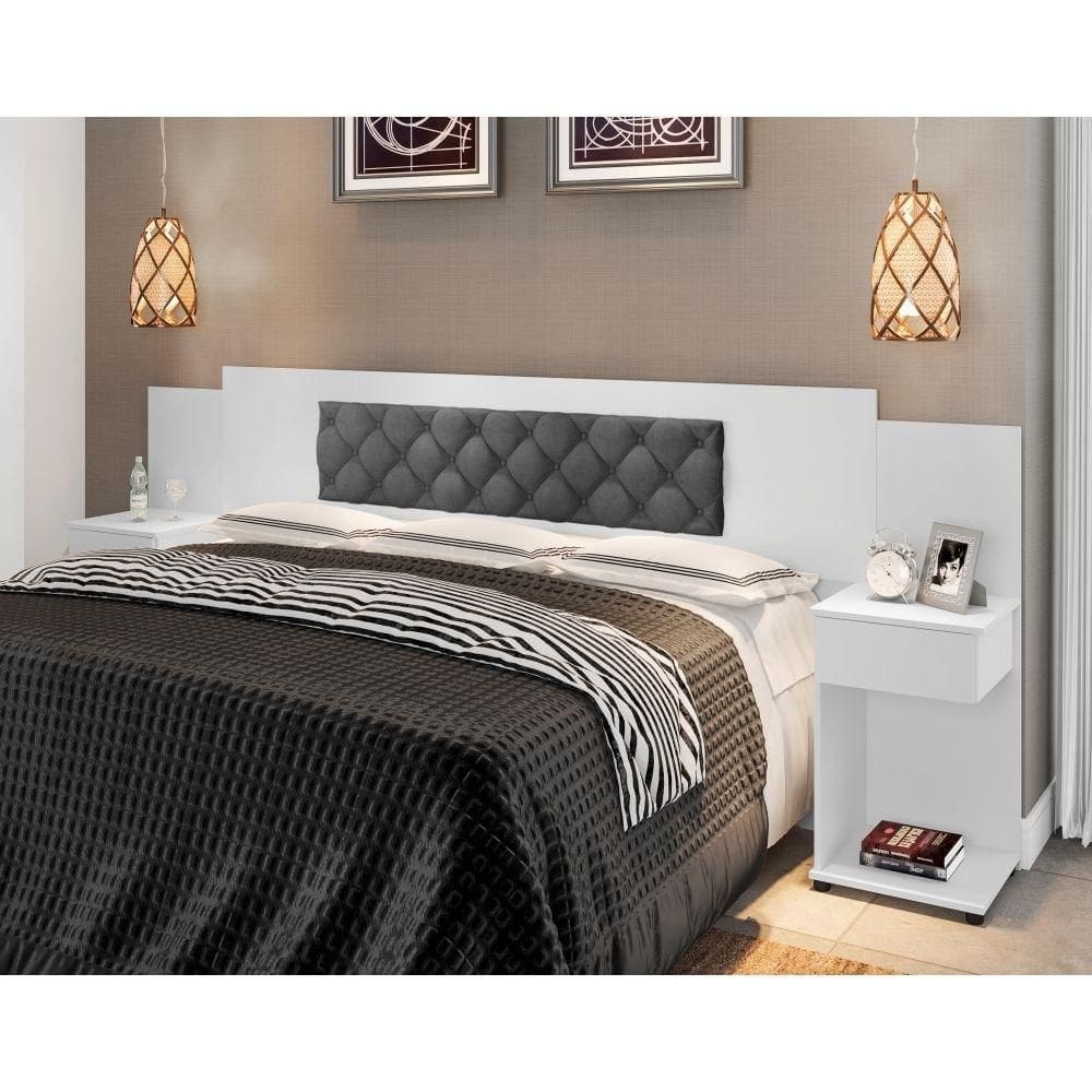 Cabeceira Casal Capitonê Branco Chumbo