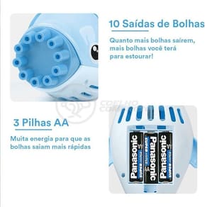 Kit 1 Golfinho Bolha Sabão Criança Infantil+ 3 Pilha Azul 7