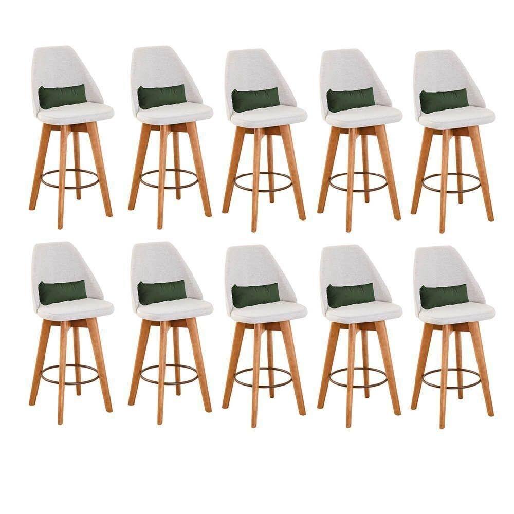 Kit 10 Banquetas Bege Claro E Almofada Suede Verde Musgo