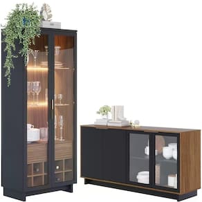 Buffet Vitoria E Cristaleira Preto Noce Milano Clb Preto Noc