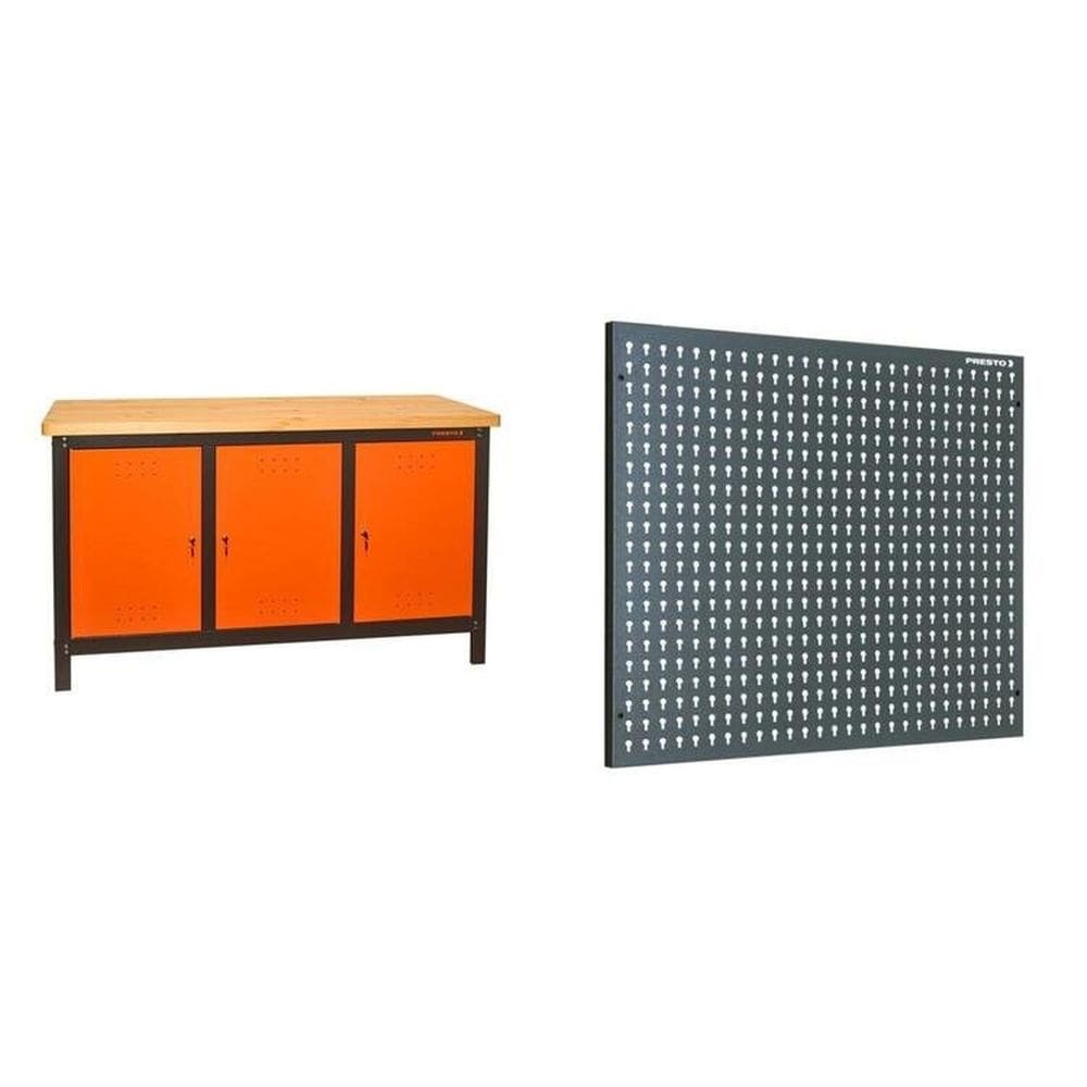 Conjunto de Organização Profissional 1 Bancada Aberta 150cm 1 Painel para Ferramentas em Aço Presto Preto