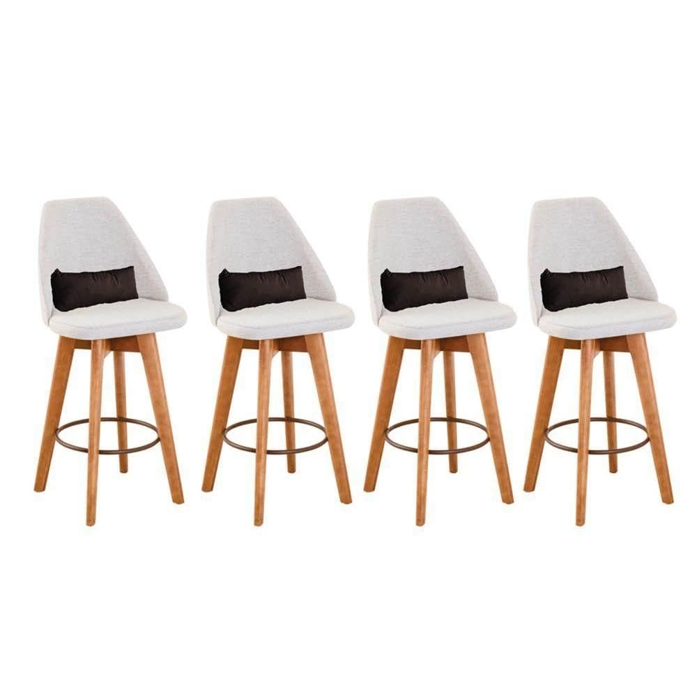 Kit 04 Banquetas Linho Bege E Almofada Marrom