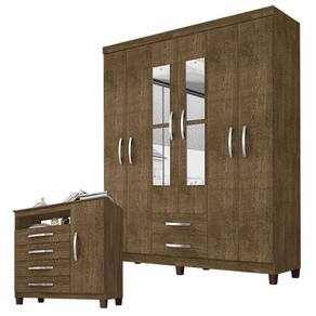 Guarda Roupa Casal Modena com Espelho 6 Portas e Cômoda Sapateira Cannes Malbec - Incorplac