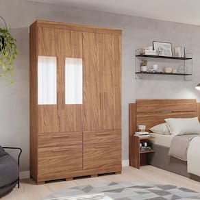 Guarda-roupa Casal com Espelho 4 Portas de Bater 1 Basculante 3 Gavetas Mdf Coimbra Espresso Móveis Cinamomo