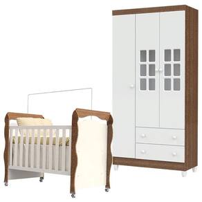 Berço Americano New Nanda e Guarda Roupa Mariah 3 Portas Branco Acetinado Amadeirado – Carolina