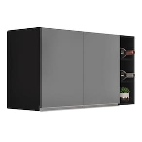 Armário De Cozinha Aéreo Califórnia 80cm E Nicho Garrafeiro 20cm Riad Preto Cinza - Lumil