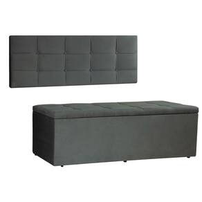 Kit Painel e Calçadeira Baú Queen 1,60m Roma Suede Cinza - Pallazio