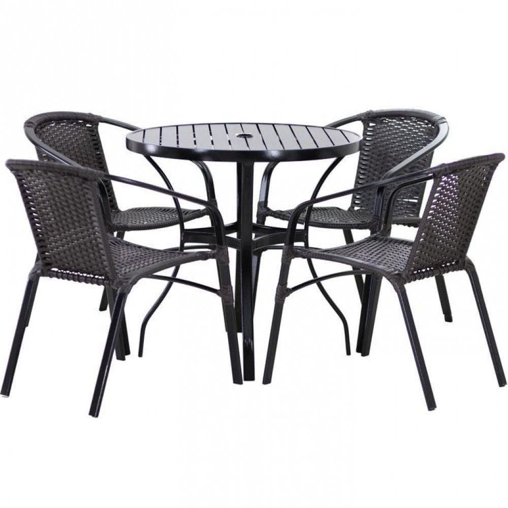 Conjunto 4 Cadeiras E Mesa Floripa Tampo Ripado Trama Preto