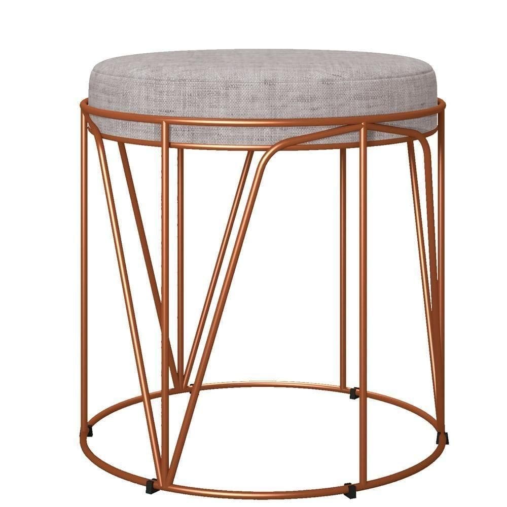 Puff Aramado Bronze Zaya L02 Linho Cinza
