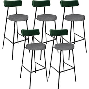 Kit 05 Banquetas Alta Bar Cozinha Sala Jantar Milão L02 Facto Verde Linho Cinza Escuro - Lyam Decor