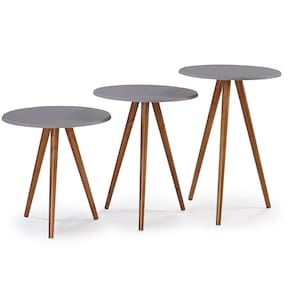 Conjunto de Mesas Tripé Pé Palito Hannover 900+901+902 - Cinza/Imbuia Glazer