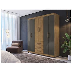 Guarda Roupa Casal Ambiente Lion 6 Portas Freijó Grafite Perolizado - Móveis Leão