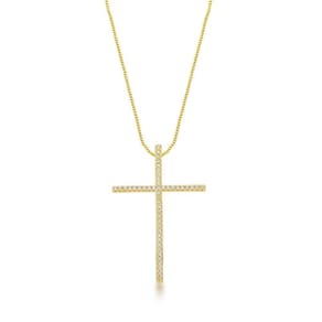 Colar Com Crucifixo Cravejado Banhado A Ouro 18k - 45cm