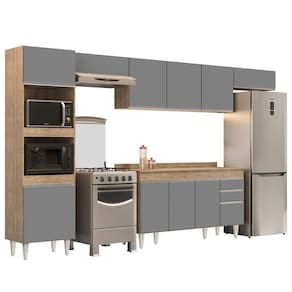 Armário De Cozinha Modulada 5 Peças Cp14 Balcão Com Tampo Castanho/cinza - Lumil