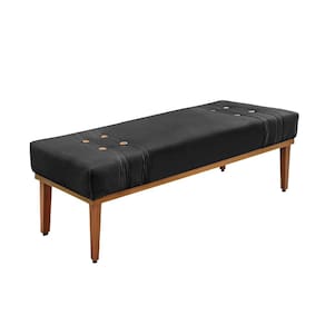 Divã Recamier Banco Base Madeira para Quarto Gênova 90cm Veludo Preto S04 - D`Rossi