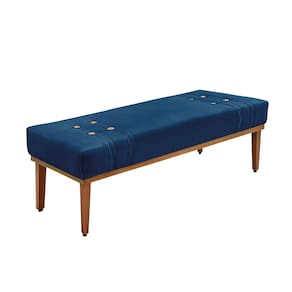 Divã Recamier Banco Base Madeira para Quarto Gênova 195cm Suede Azul Marinho S04 - D`Rossi