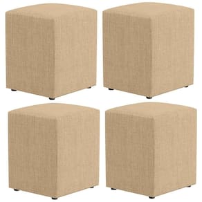 Kit 04 Puffs Quadrado L02 Linho Bege Escuro